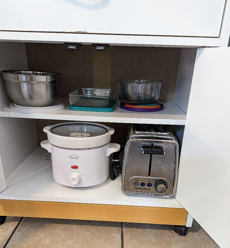 Inside the Microwave cart are some extras you might need during your stay.