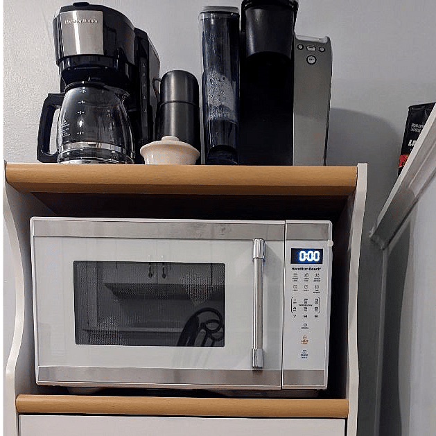 Coffee Bar / Microwave cart. This is where I keep the manuals to everything.