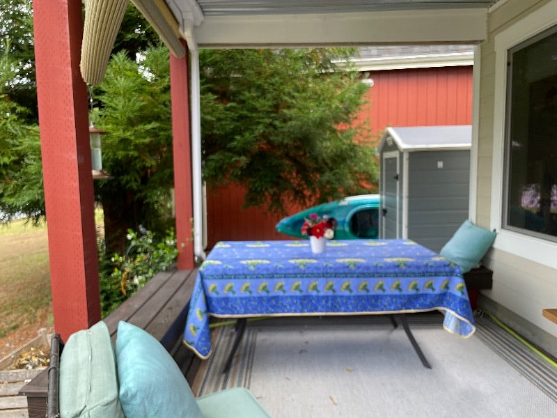 your covered deck, plus 2 kayaks and a SUP
