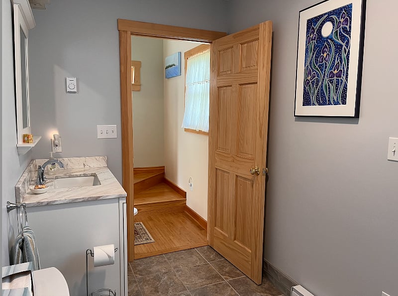 Bathroom  - looking out door towards staircase