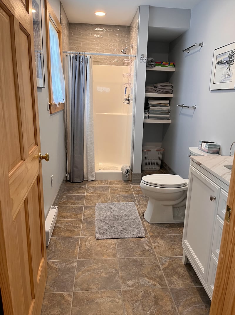 Bathroom with extra wide shower
