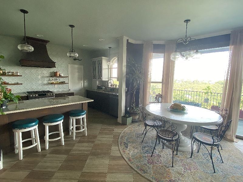 Shared kitchen downstairs in open floor plan