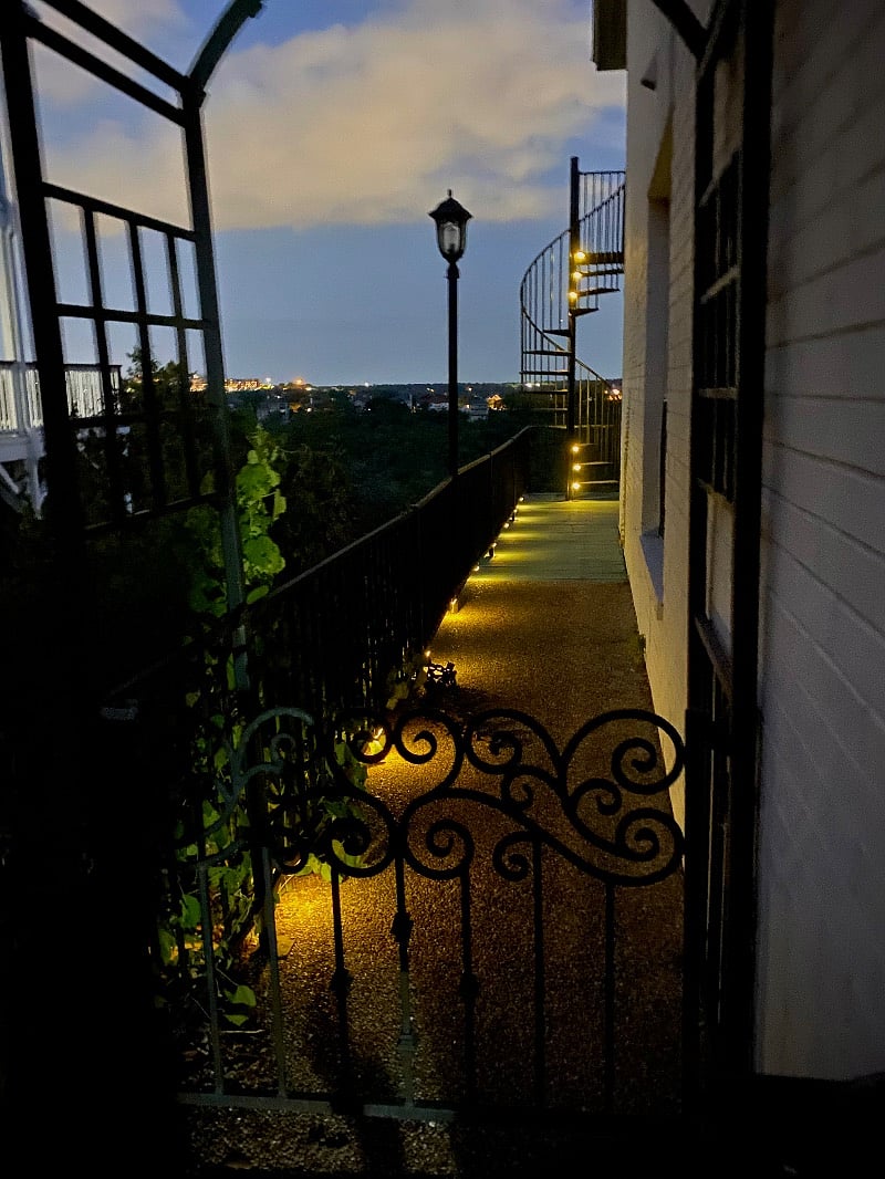 Private entrance is well lit at night time.