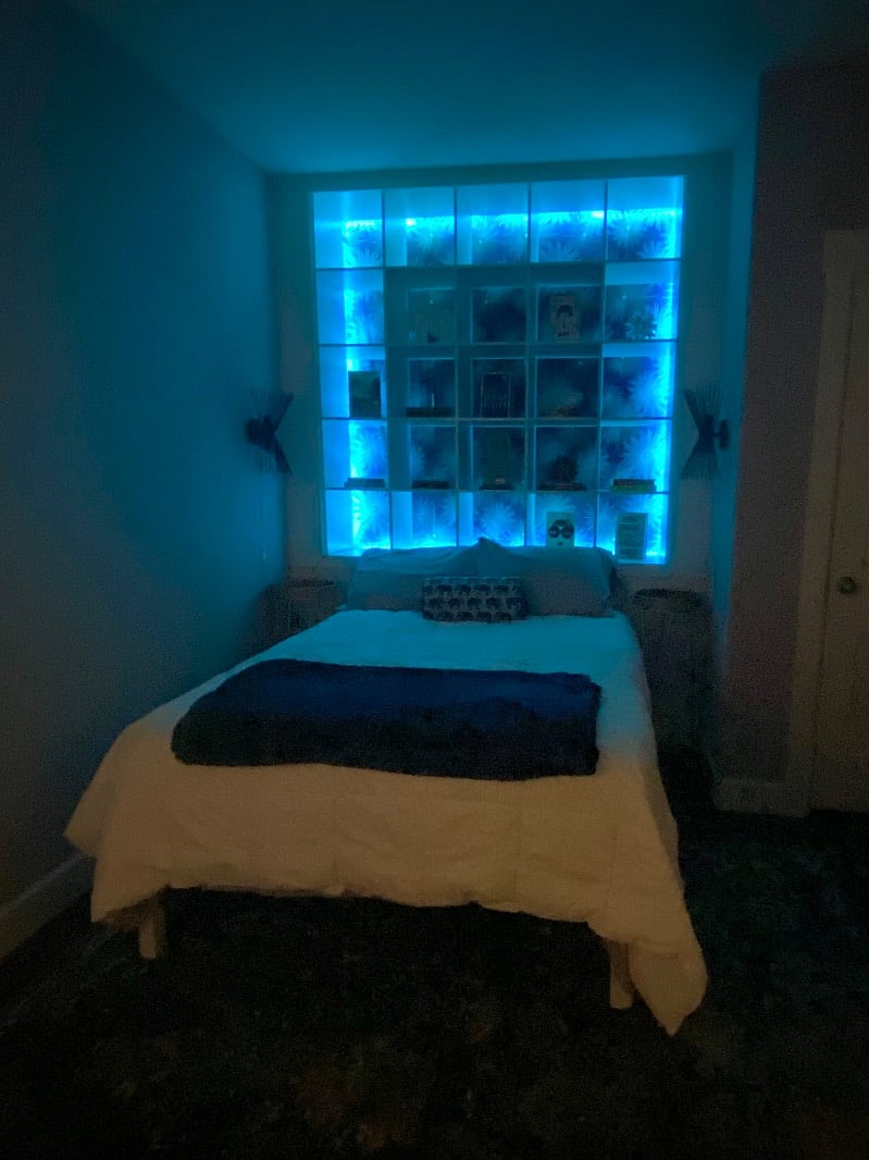 Bedroom with mood lights turned on