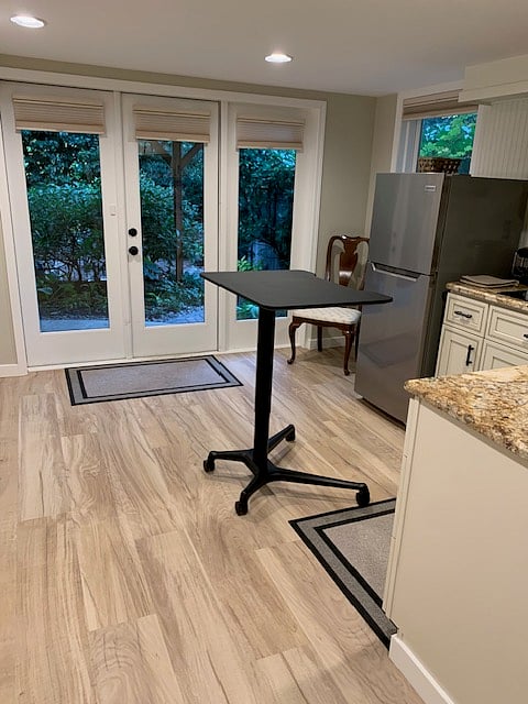 View from kitchen into backyard