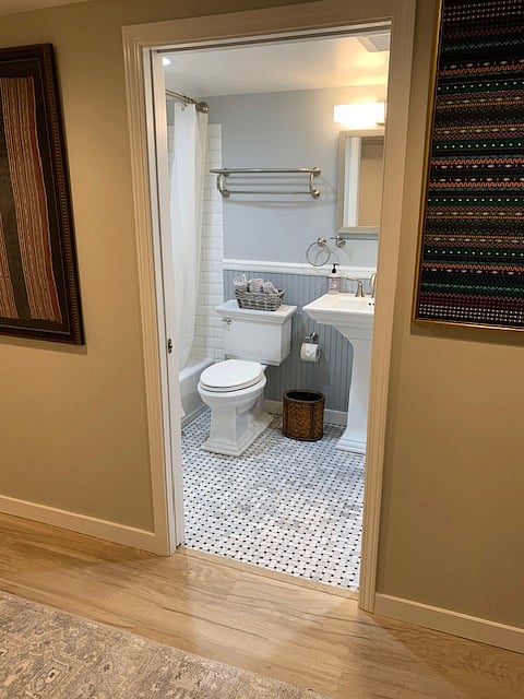View into bathroom from hall