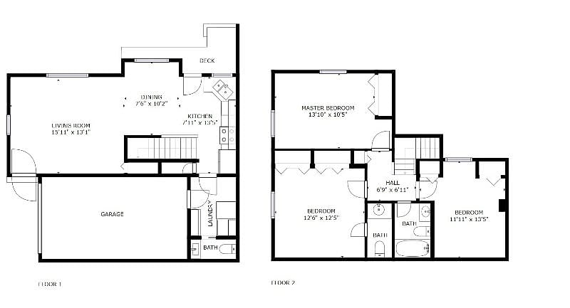Floor plan: Ground level includes Garage and Patio ("deck") and 2nd Level includes full bath and bedrooms
