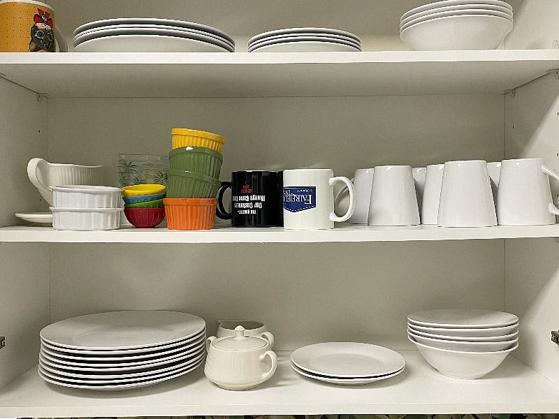 Service for 6 dishes, mugs are varied extra dishes/serving pieces. 