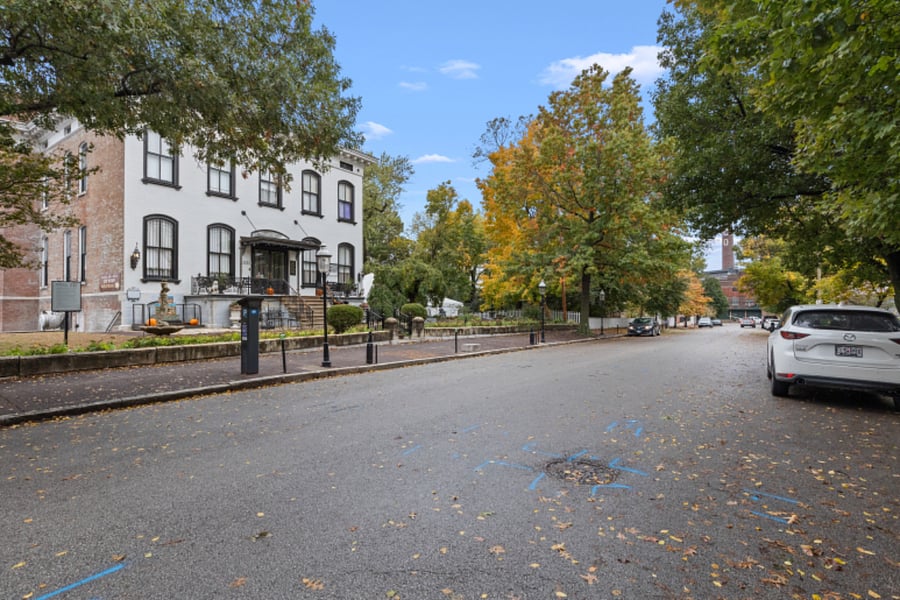 "Mansion Row" is the nickname of the street because of the two historic buildings located on the street. It is a mature tree line and well-kept area