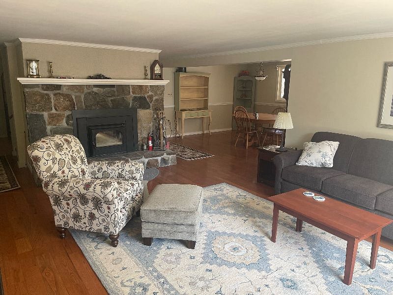 Living room with working wood stove