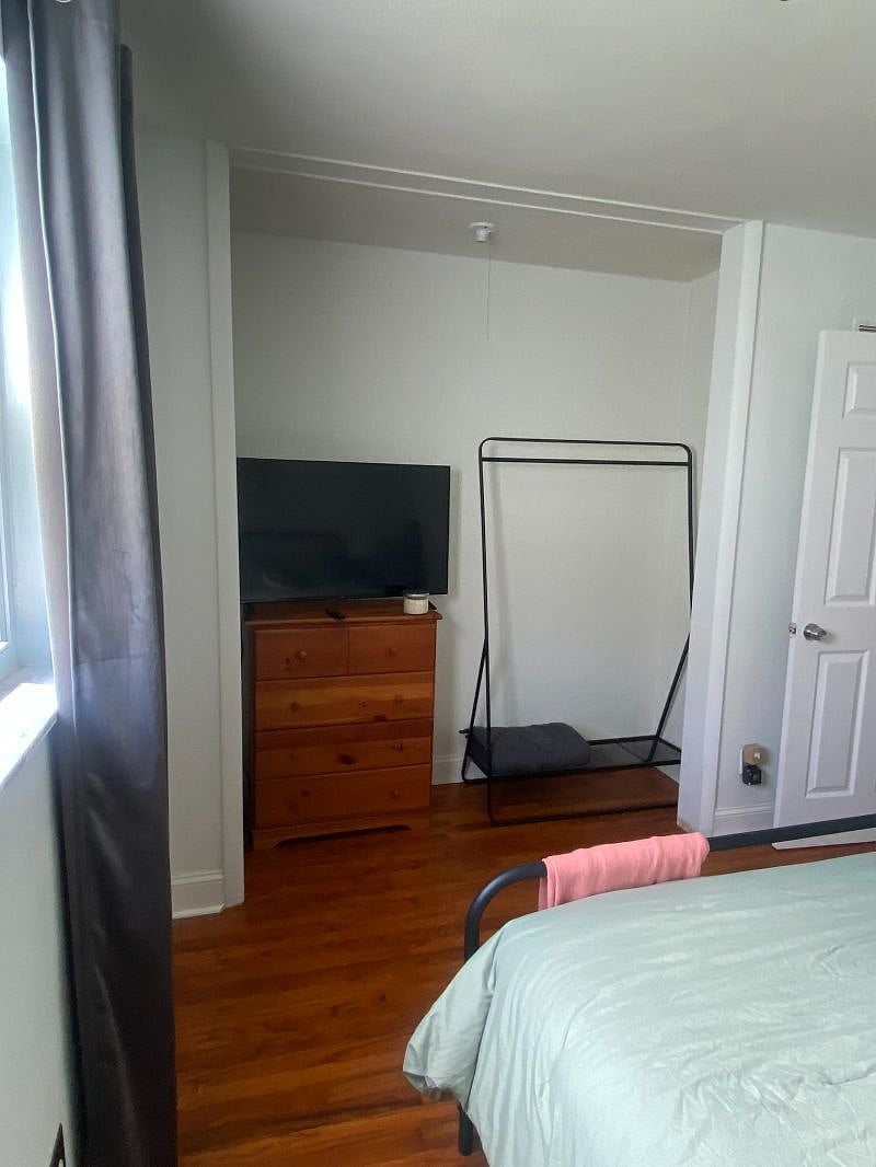 Your TV will be mounted and hangers will be provided.
