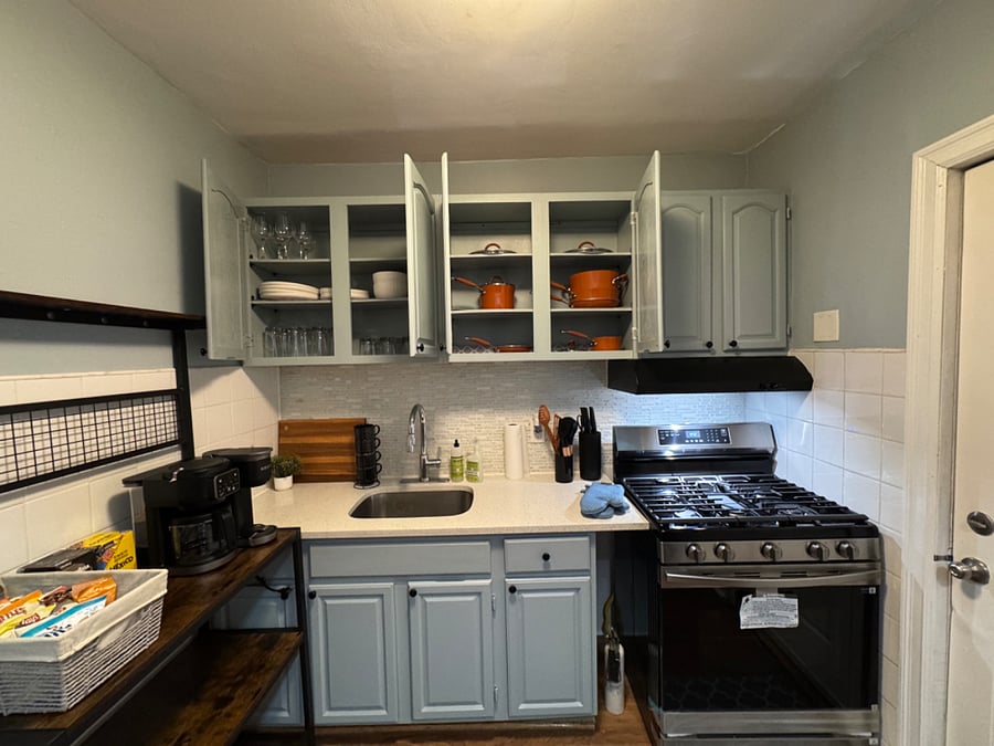 The spacious kitchen has brand new appliances as well as a washer and dryer.
