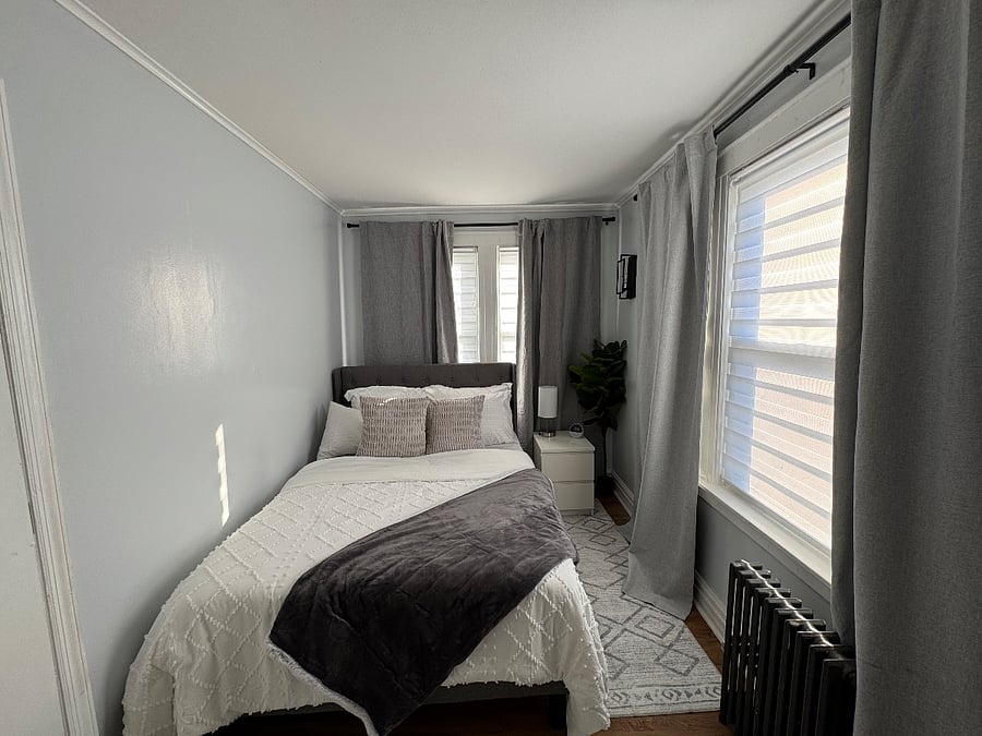 The private bedroom features a smart lock, Amazon Echo Spot, and a 50 inch Smart TV.