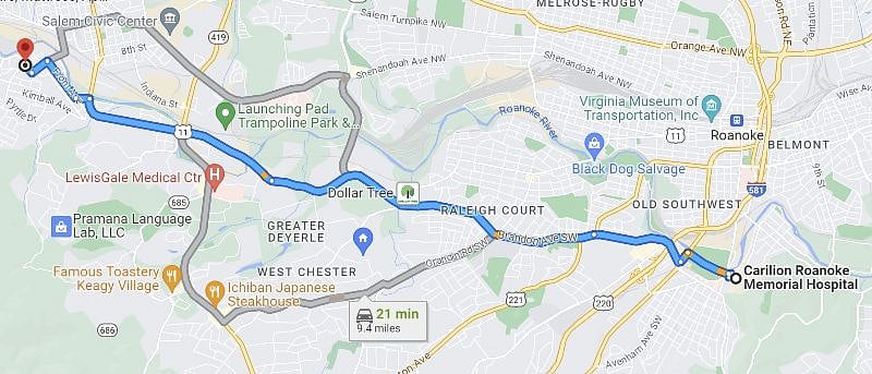 Less than 20 minutes from Roanoke Memorial Hospital