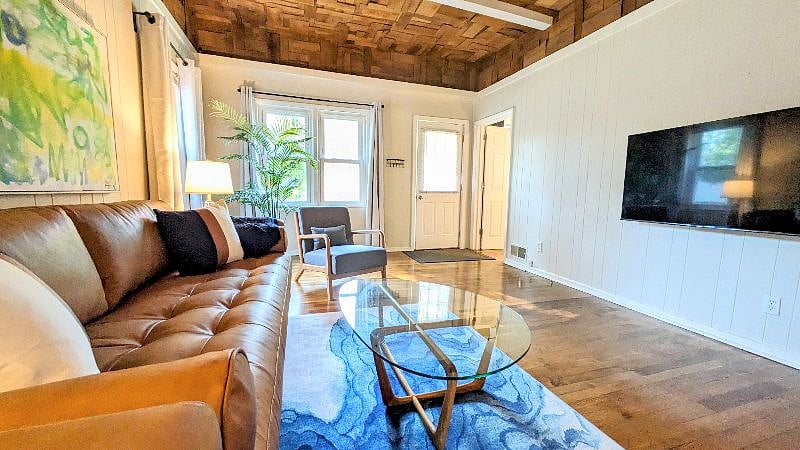 Poly & Bark Sofa, Room & Board Coffee Table, light and airy room with blackout drapes!