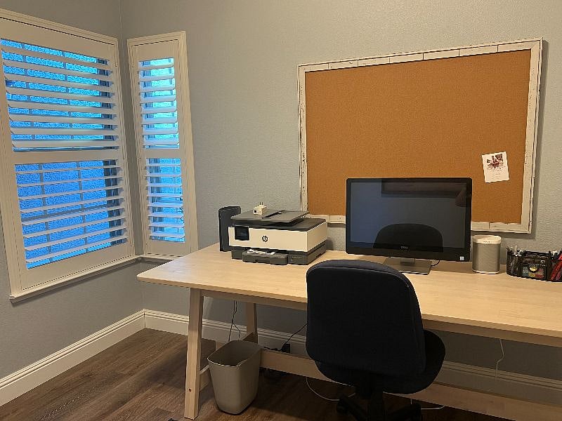 Dedicated work space with access to a printer and Sonos speaker for music.