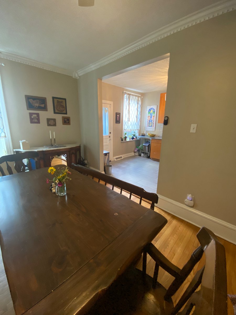 Dining room looking into the kitchen.