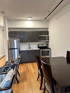 kitchen, living/dining