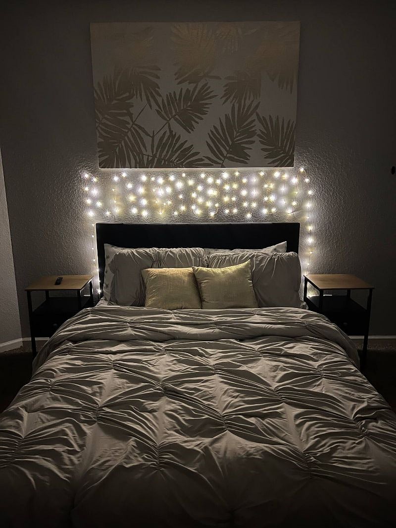 Lights behind the bed for nightime reading and relaxation.