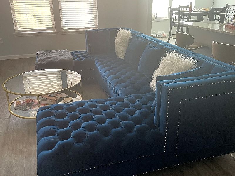 Big, comfortable couch in living room.