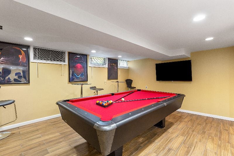 Pool table and 50 inch television