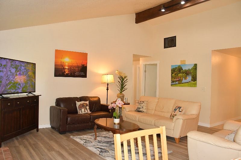 Living room with a large smart TV