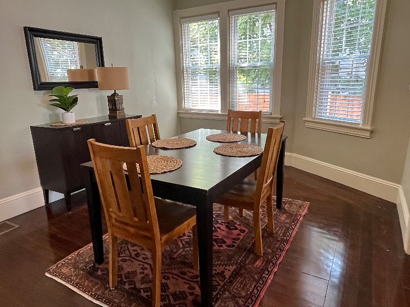 Dining room adjoins the living room for the open concept layout.