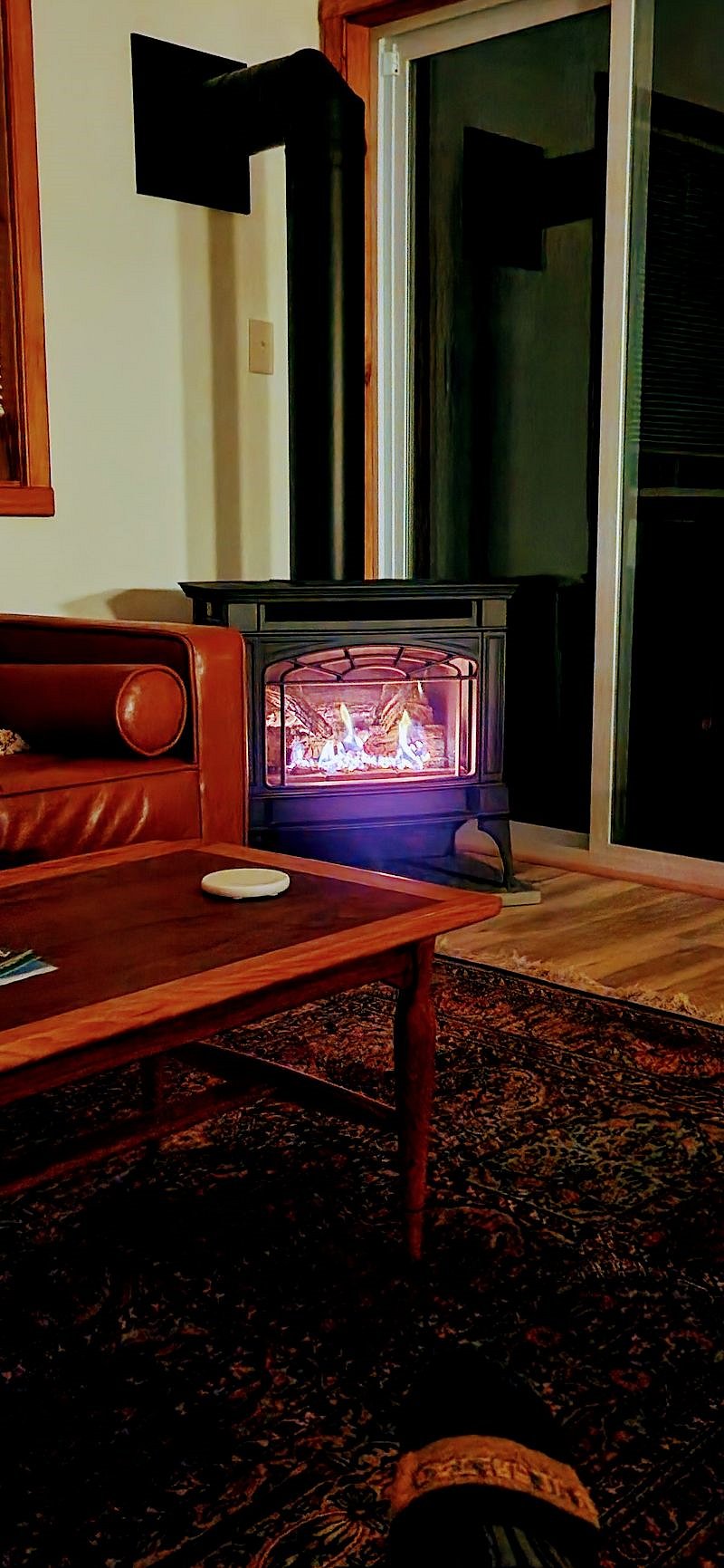 Our beautiful direct vent propane fireplace. remote control operated/wireless thermostat.