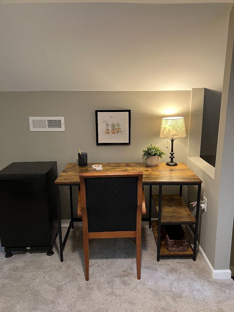 Work station with drink fridge