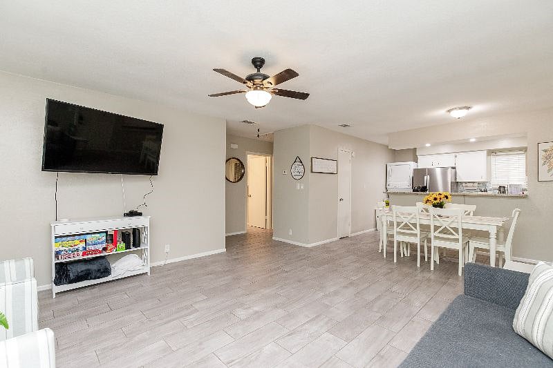 Open Living Room
Two comfy sitting chairs
TV stand + Smart TV
Games & extra linens
Full-size sleeper sofa