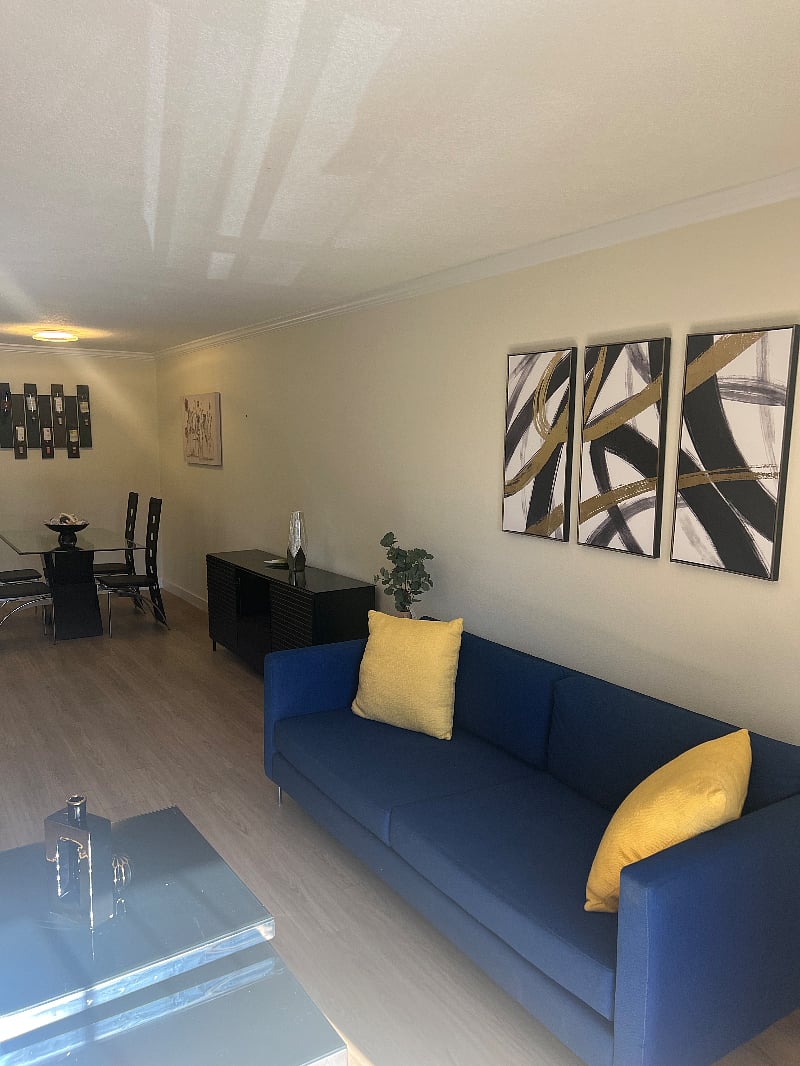 Spacious living room, comfortable sofa to relax or entertain.