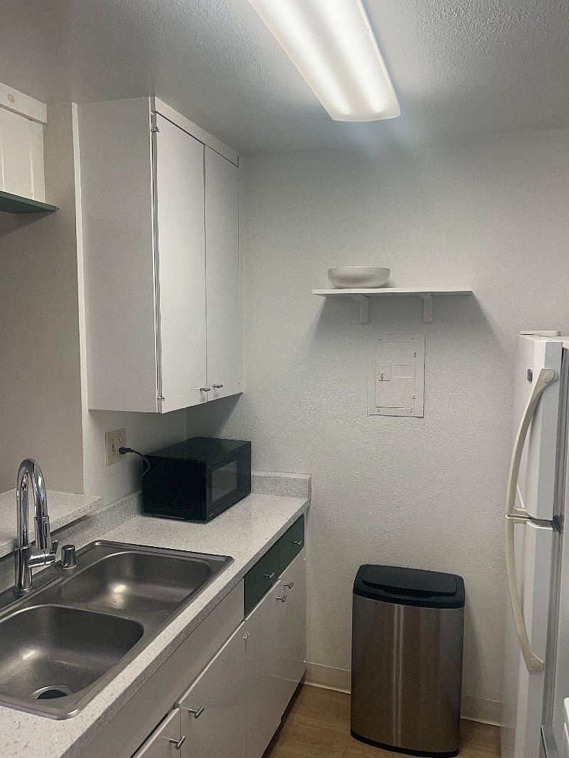 Microwave, coffee maker, toaster, and dishwasher are available for your convenience