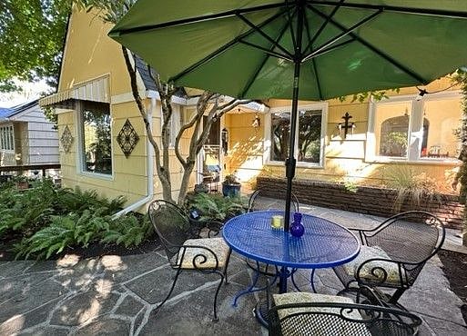 Front of the house with private patio.