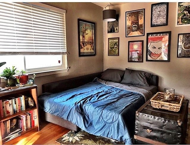 Living Room with sofa bed pulled out.