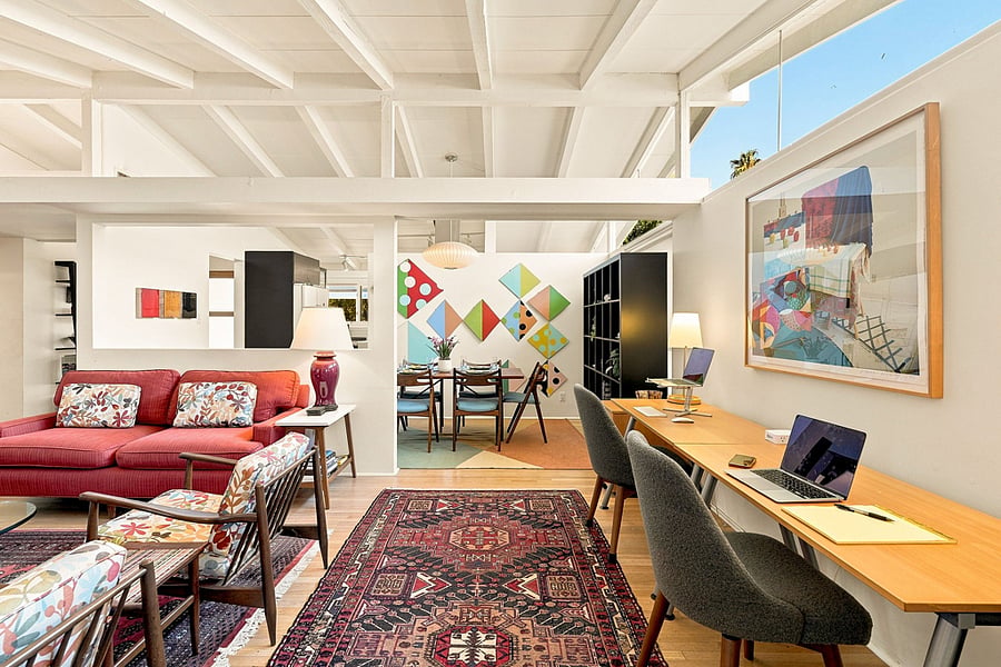 The Workspace is adjacent to the Living Room and the Dining Room and accommodates two people and their electronic equipment comfortably.