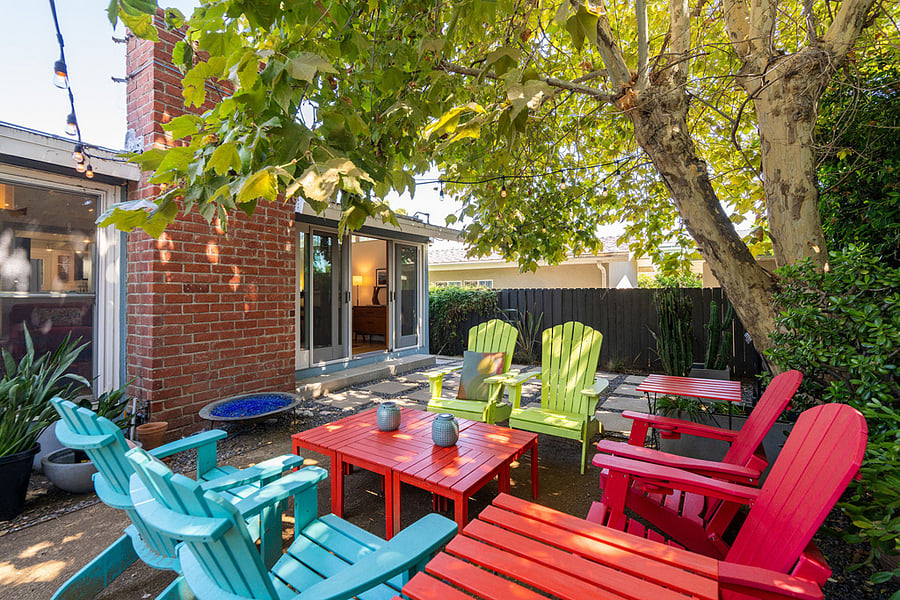The Adirondack seating in front of the fire bowl is great for casual entertaining.