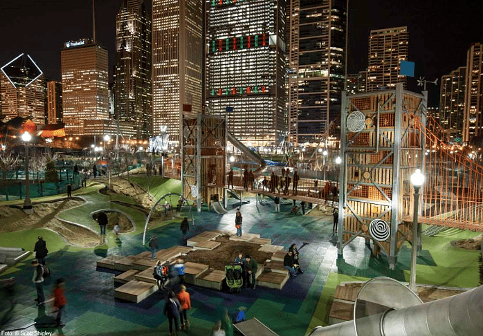 Maggie Daly Park and skating ribbon. One of the most beautiful playground areas in the country. 1.8 miles north of the condo. A 40 minute walk up the lake front path or through Grant Park.