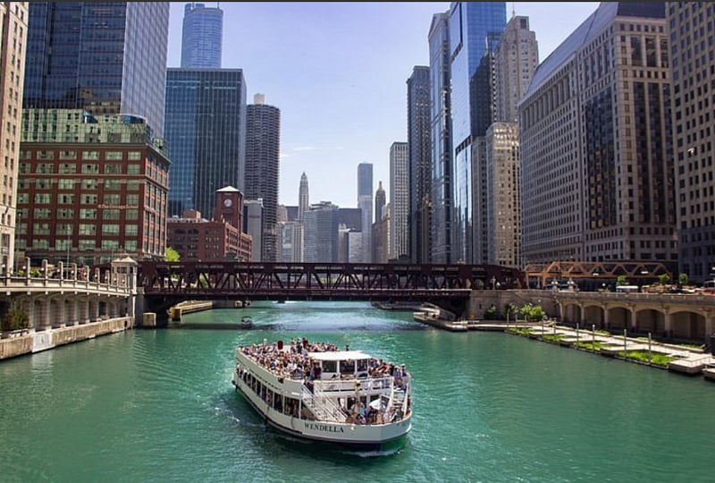 The Chicago River Architecture Tour. There is a water taxi stop in the Chinatown Ping Tom Park which is 0.6 miles from the condo. A 24 minute walk. Architecture tours board at several locations on the river. Most of which are within 1-1.5 miles from the condo.
