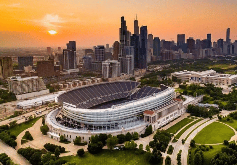Soldier Field. Home of the Chicago Bears and the Chicago Fire. Legendary music acts often perform gigantic concerts here too. 0.8 miles due East of the condo. An 18 minute walk over the 18th street pedestrian bridge.