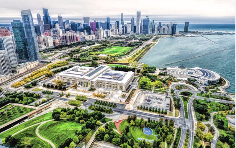 Museum Row. The Field Museum, Shedd Aquarium and Adler Planetarium. 1.2 miles north east of the condo. A 25 minute walk up the lake front path passing Soldier Field or a 5 minute Uber ride.