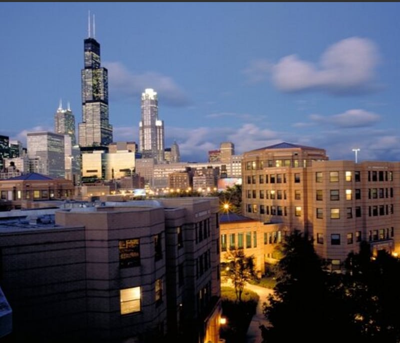 UIC Medical Center. 3.4 miles West of the condo. A 14 minute Uber ride.