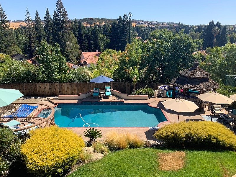 Pool and cabana with kitchen and bbq