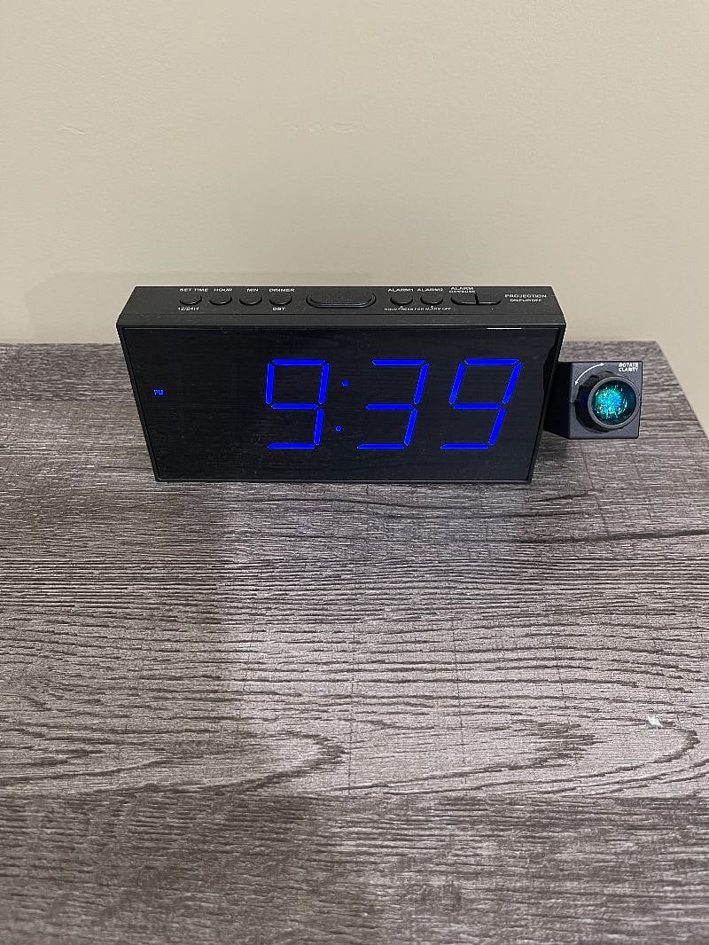 Wake up on time with the provided alarm clock.