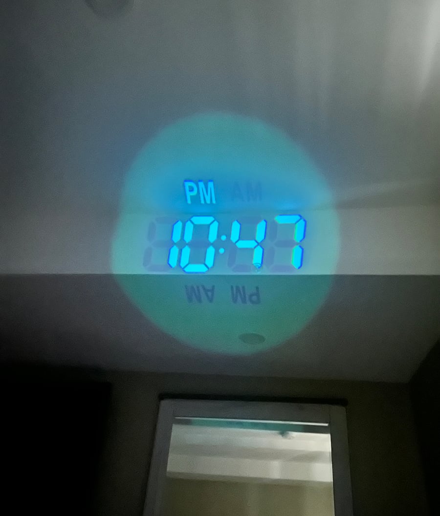 Projection alarm clock for easy viewing in the dark.
