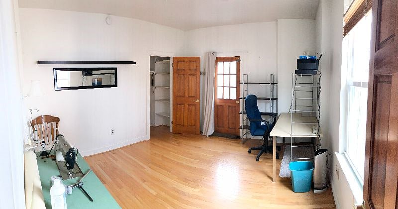 Second bedroom with a closet and exit to the deck, shown as an office.
*This desk and chair is currently set up in the other bedroom - feel free to move it!