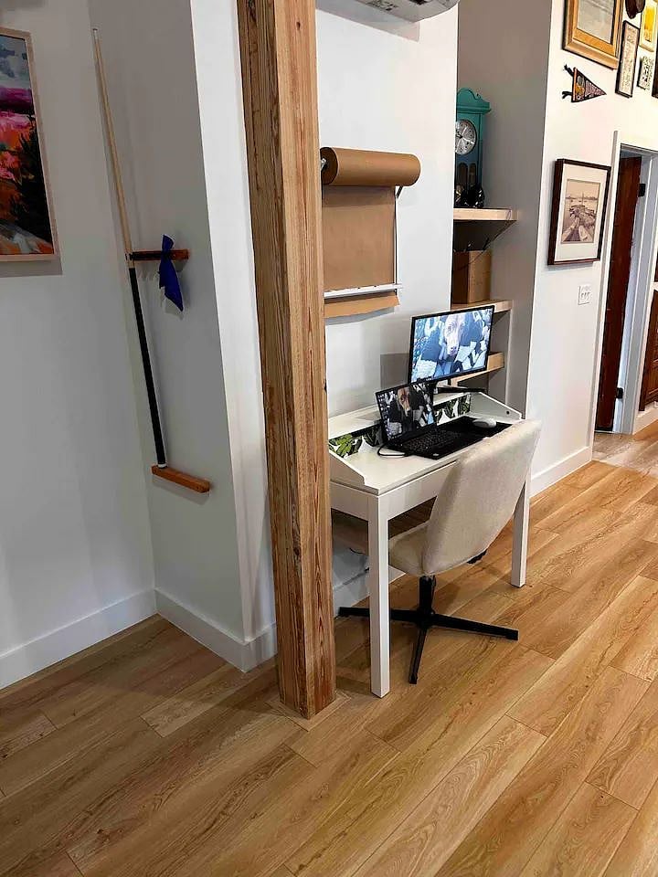 Desk with computer monitor