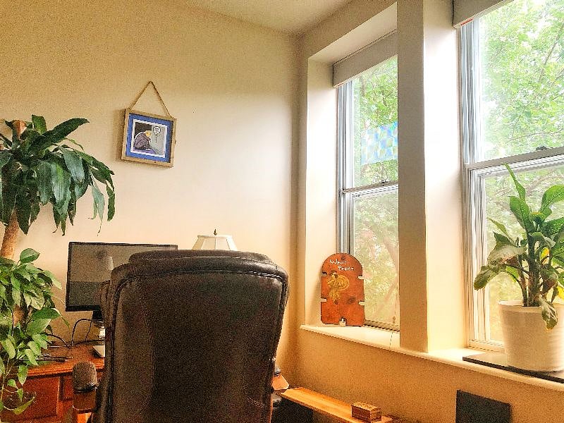 Same master bedroom office, desk view
