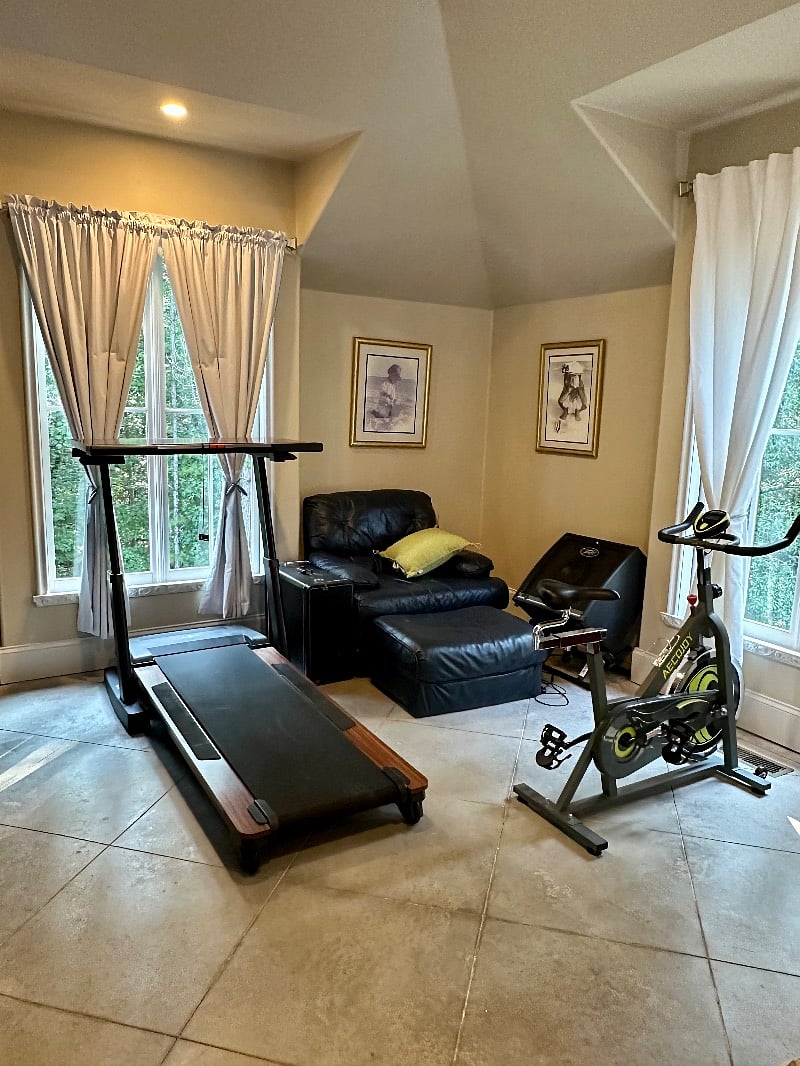Walking throughout the neighborhood is recommended, but this exercise bike and treadmill are at your disposal. 