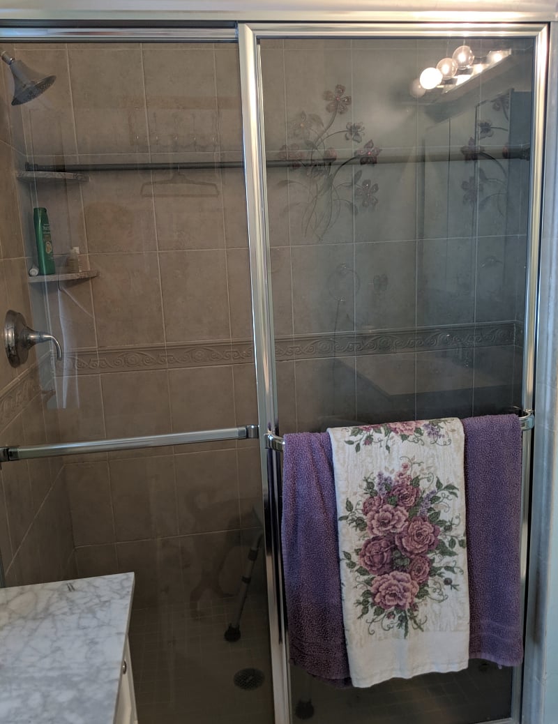 Bathroom has a bench