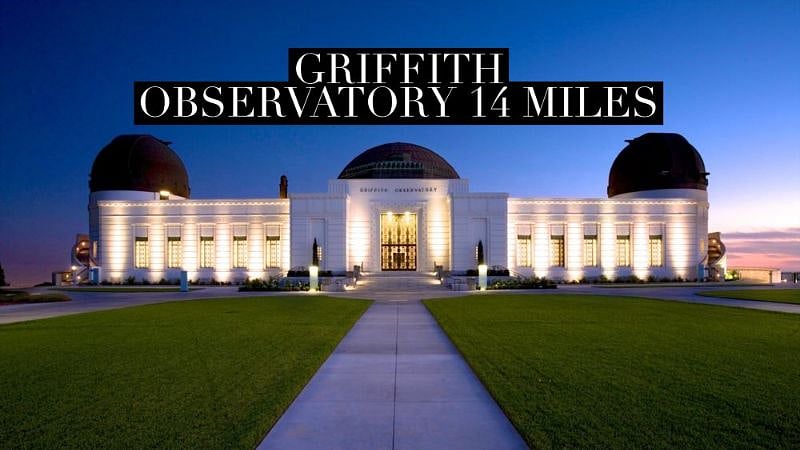 Griffith Observatory 14 miles.  Excellent hiking trails.  If you visit at night, you can look through the telescope on a clear night!